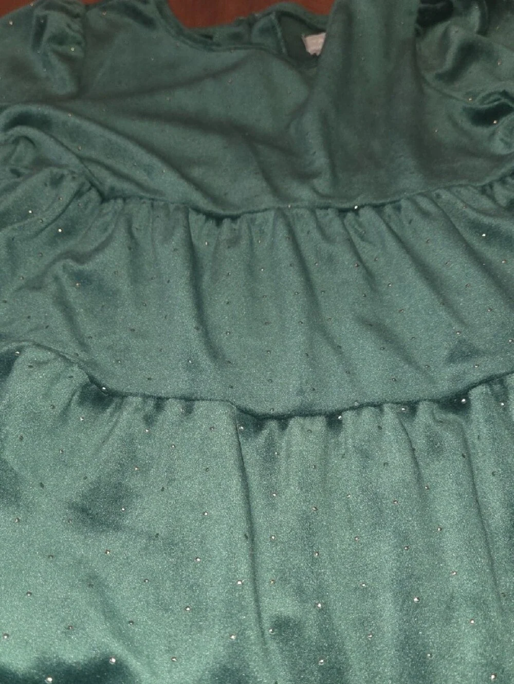 Tahari Girls' Emerald Green Velvet Tiered Dress with Sparkle